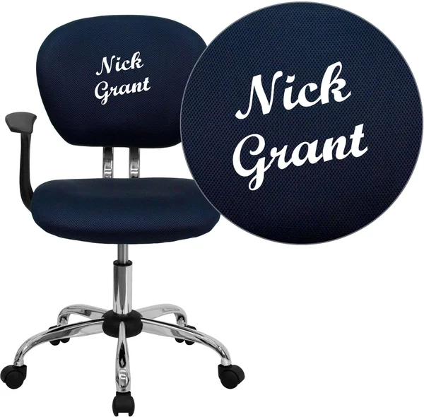 Flash Furniture Embroidered Mid-Back Navy Mesh Task Chair with Arms and Chrome Base