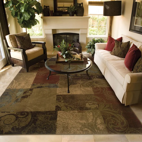 Damask Impressions Color Block Area Rug - Brown/Red 5&3x22 x 7&6x22