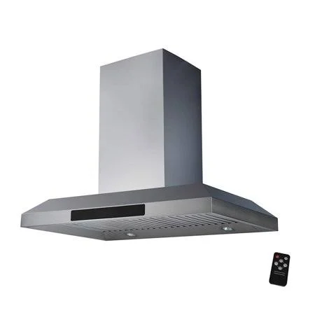 Awoco 36” Island Mount 43”h Stainless Steel Range Hood 4 Speeds - 6” Round Top Vent 900CFM 4 LED Lights & Remote Control (RH
