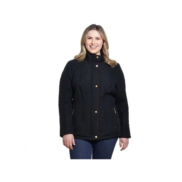 Weatherproof Women's Windbreakers and Shell Jackets Black - Black Faux Suede Trim Quilted Jacket - Women & Plus