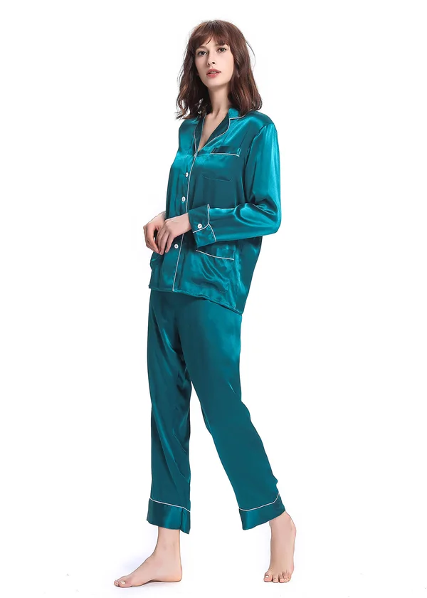 LILYSILK Pure Silk Pajamas Dark Teal S Coolu0026Delicate
