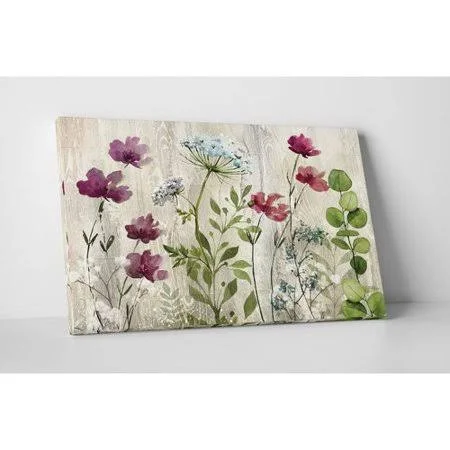 August Grove 'Meadow Flowers I' Watercolor Painting Print on Wrapped Canvas - Purple