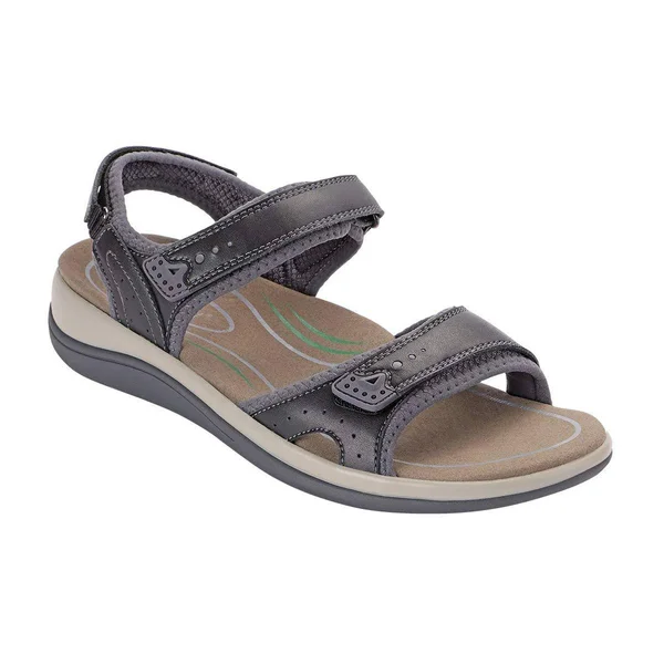 OrthoFeet Women's Malibu Walking Sandal - Black Synthetic Leather