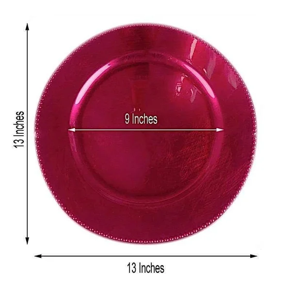Balsacircle 24 Pcs 13-inch Fuchsia Crystal Beaded Round Charger Plates - Dinner Party Wedding Supplies for All Holidays - Pink