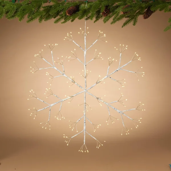 Gerson 24-Inch Diameter Battery Operated Firecracker LED Lighted Hanging Snow Flake with Outdoor Battery Box, White