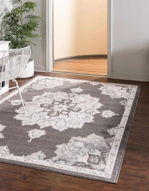 Unique Loom Parker Medallion Vintage Rug 5& x 8& Rectangle Charcoal/Ivory - 3158747