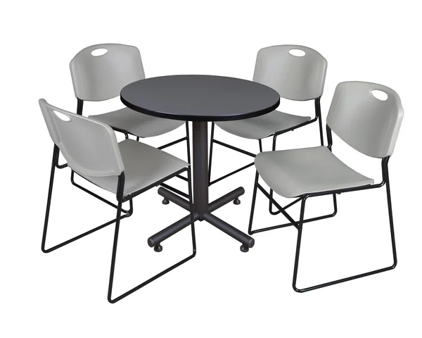 Regency Kobe 36x22 Round Breakroom Table- Mocha Walnut & 4 Zeng Stack Chairs- Grey