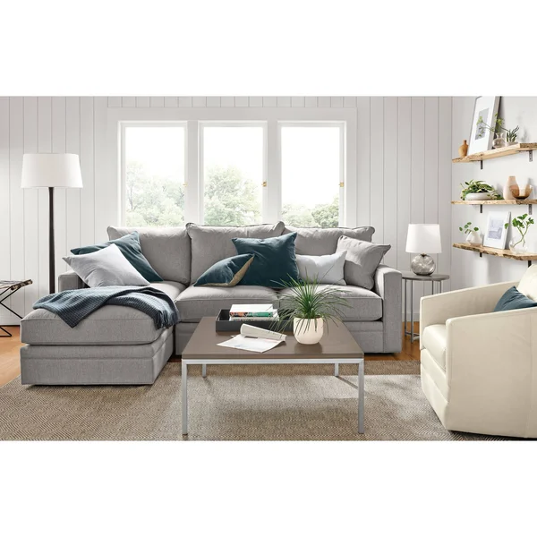 Room & Board - Modern Classic Round End Table 18 Diameter 22H in Stainless Steel, Fog Quartz Top w/ Stainless Steel Frame B
