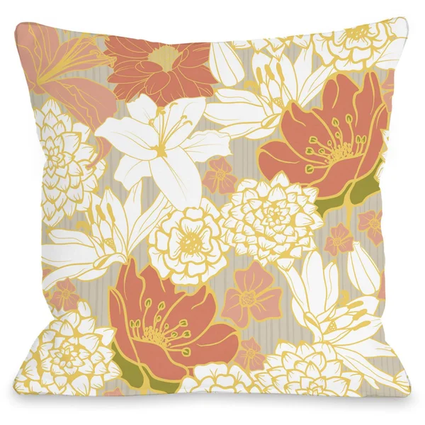 Oriental Flowers Indoor Throw Pillow by OneBellaCasa - Blue, 20 inchx20 inch