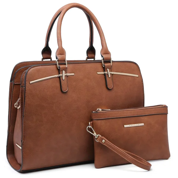 Women's MK Belted Collection Compartment Satchel with Wristlet Brown