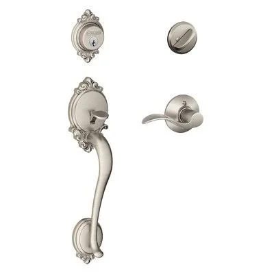Schlage F60BRK619ACCRH Brookshire Handleset with Deadbolt and Accent Door Lever and Rosette Finish: Satin Nickel - Lever Orientat
