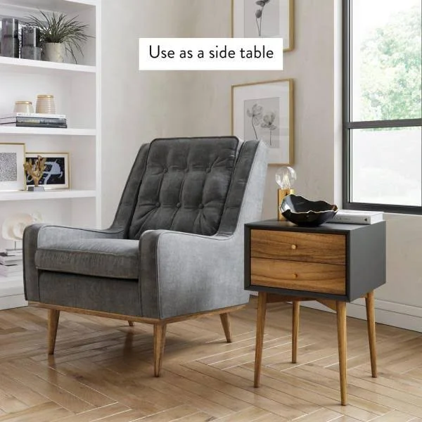 Nathan James Harper 2-Drawer Mid-Century Side Table - Black/Brown