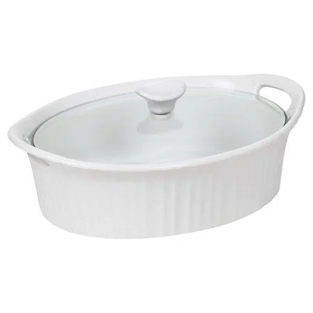 1105935 French White III Oval Casserole with Glass COVER - 2.5-Quart, Contemporary Design Fits with Any Decor by Corningware