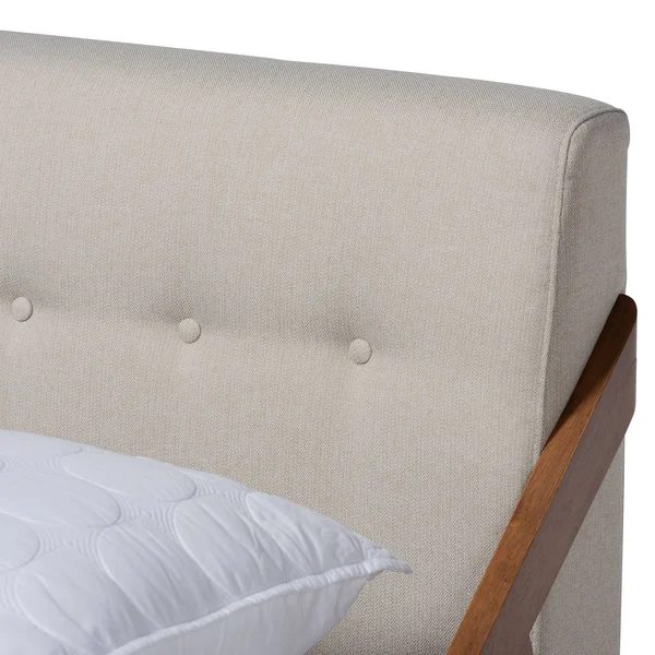 Baxton Studio Sante Light Beige Fabric Upholstered Wood Queen Size Platform Bed