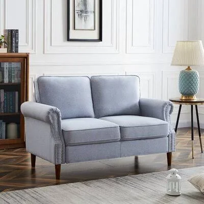55.9x22 Light Grey Flax Nailhead Trim Rolled Arm Loveseat Sofa Red Barrel Studio