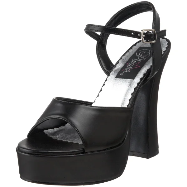 Pleaser Dolly-09 - 5x22 Chunky Heel Platform Sandal - Black PU 6