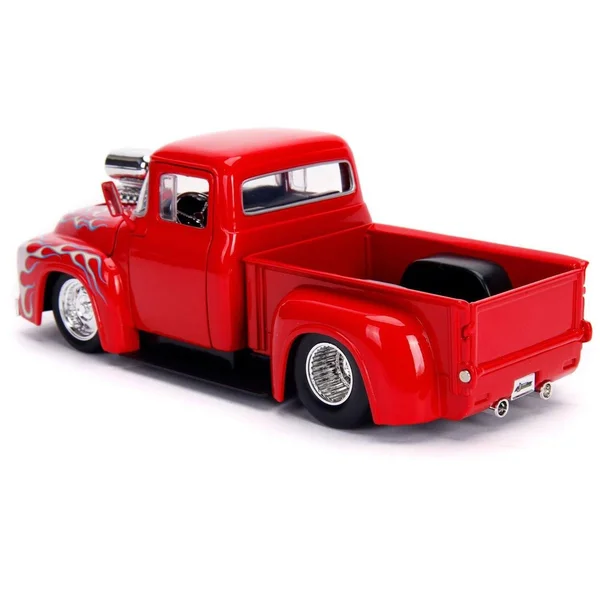 Jada 1956 Ford F-100 Pickup Truck with Blower Glossy Red with Flames Just Trucks Series 1/24 Diecast Model Car 30715
