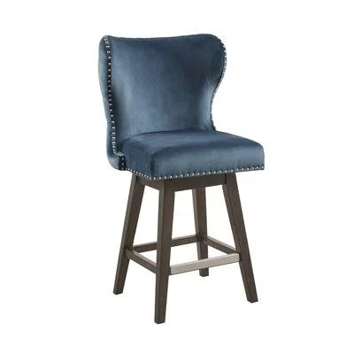 Pene Swivel Bar & Counter Stool Darby Home Co Seat Height: Counter Stool (27” Seat Height) - Upholstery: Dark Blue