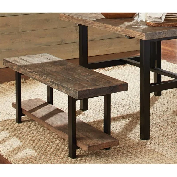 Modesto 48x22 Metal and Reclaimed Wood Storage Coat Hook with Bench