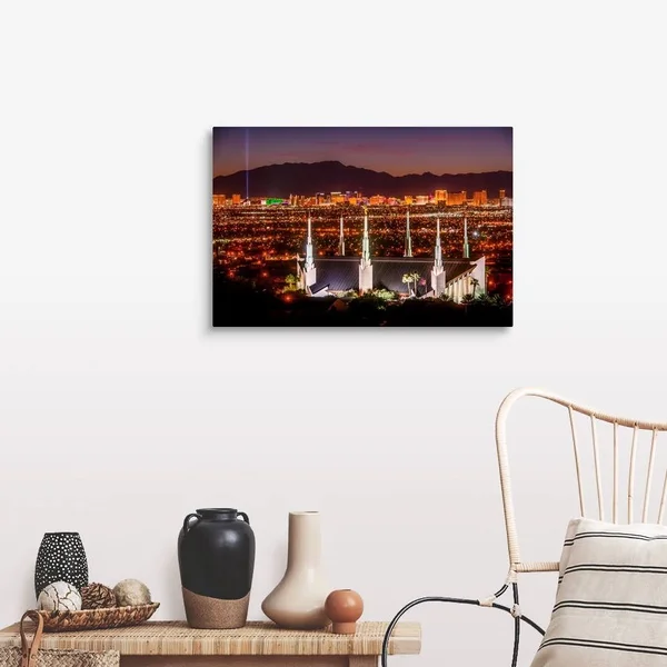 Las Vegas Nevada Temple - Night, View from The Hill, Sunrise Manor, Nevada, Large Solid-Faced Canvas Wall Art Print, Great Big