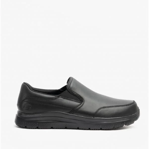 Skechers Bronwood Wide Black Mens Leather Occupational Shoes, 7 UK
