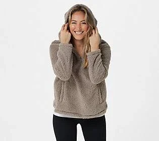 Koolaburra by Ugg Cozy Brushed Back Sherpa 1/4 Zip Hoodie, Size Large, Portabello