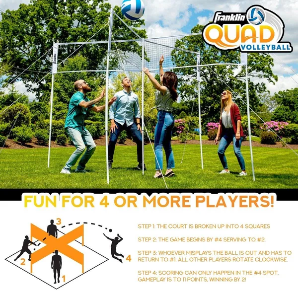 Franklin Sports Quad Volleyball - Volleyball Meets 4 Square - Complete Net System - Jumbo and Traditional Volleyballs Included, B