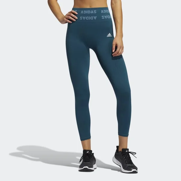 Adidas Women's Training Aeroknit Cropped High-Rise Tights in Blue/Wild Teal Size Small, Nylon/Polyester/Knit