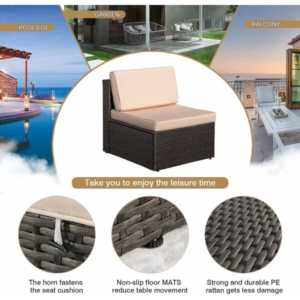Homall 6 Pieces Patio Furniture Sets Outdoor Sectional Sofa All Weather PE Rattan Patio Conversation Set Manual Wicker Couch - B
