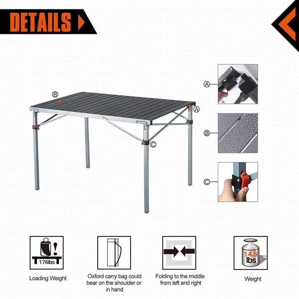 KingCamp Steel Frame Fold Aluminum Alloy Roll-Up Top Lightweight Portable Camp Table