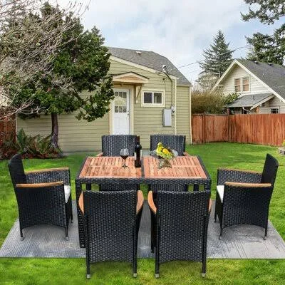 7 Piece Outdoor Patio Wicker Furniture Dining Set Gracie Oaks