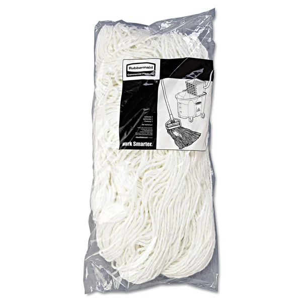 Rubbermaid Commercial Premium Cut-End Rayon Mop Head 20oz White 1x22 Orange Band 12/Carton F417WHI