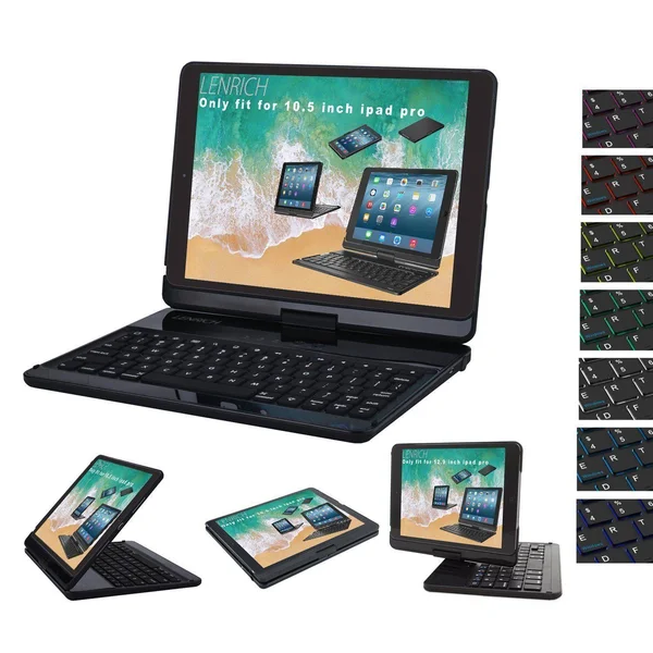 iPad Pro 10.5 Case with Keyboard Backlit, LENRICH 7 Colors Backlight 360 Rotatable Bluetooth Wireless