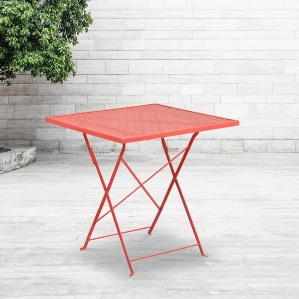 Emma and Oliver Commercial Grade 28x22 Square Coral Indoor-Outdoor Steel Folding Patio Table