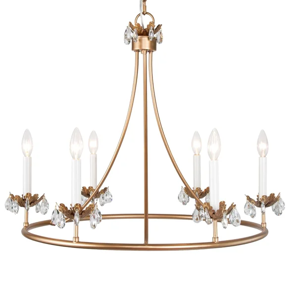 Modern Glam 6-Light Gold Wagon Wheel Crystal Chandelier - D 29.5x22 x H 22
