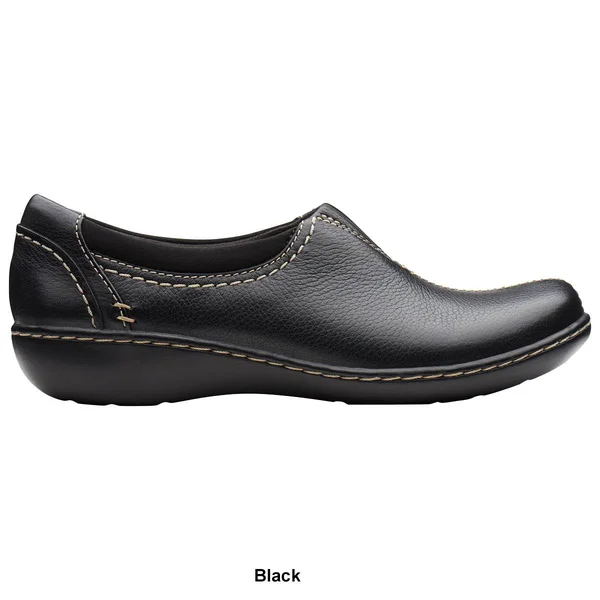 Clarks Collection Leather Slip-On Shoes- Ashland Joy - Size 7 WW, Black