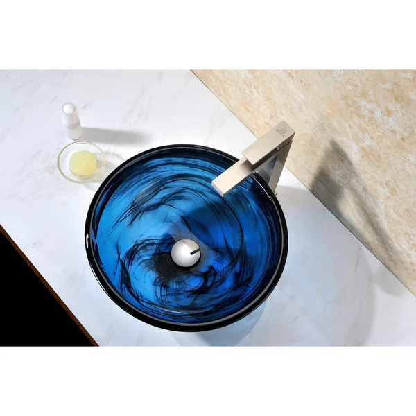 Anzzi LS-AZ048 Soave Series Deco-Glass Vessel Sink in Sapphire Wisp