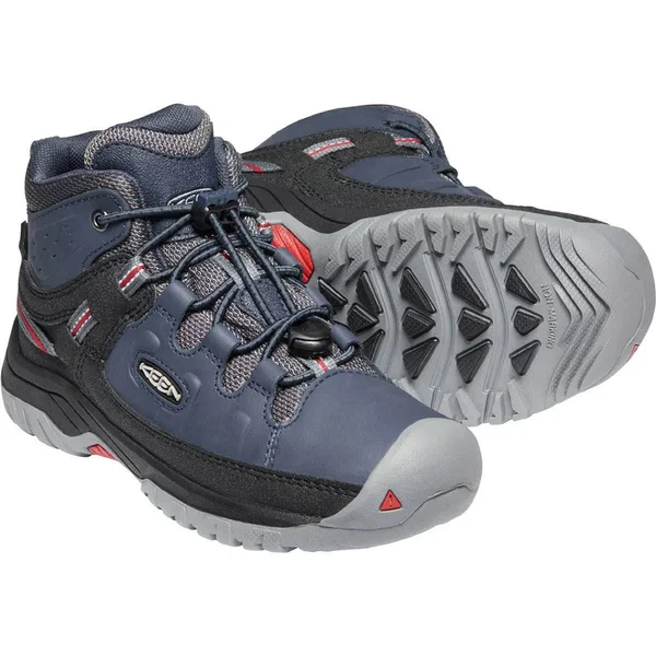 Keen Youth Targhee Mid Waterproof Shoe - 4 - Blue Nights - Red Carpet