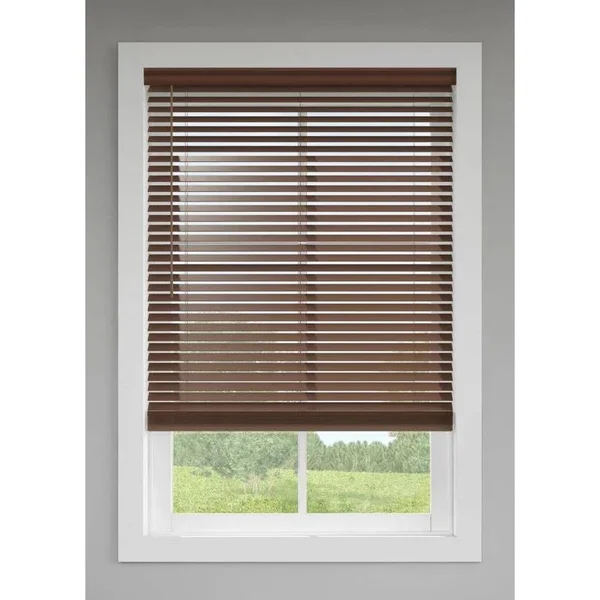 LEVOLOR Trim+Go 2-in Slat Width 57-in x 64-in Cordless Walnut Faux Wood Room Darkening Full-view Standard Horizontal Blinds in B