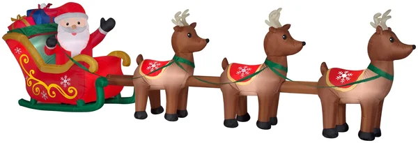 Home Holiday Accent Inflatable Santa in Sleigh with Reindeers Airblown LED Pre Lit Christmas Decor