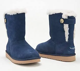 Koolaburra by Ugg Suede Button Short Boots -Jordina - Size 5 Medium, Insignia Blue