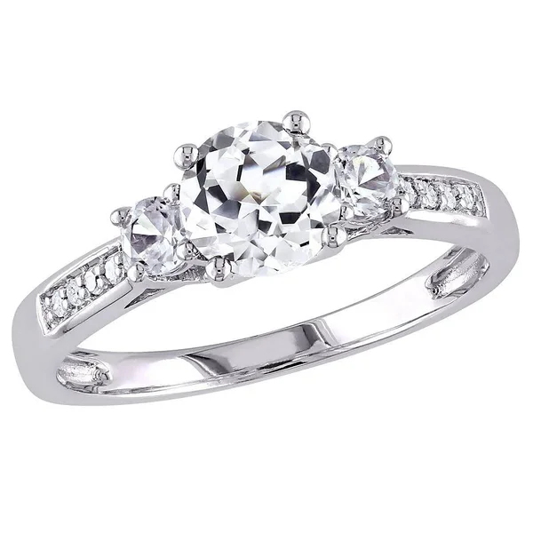Stella Grace 10K White Gold Lab-Created White Sapphire and Diamond Accent 3-Stone Engagement Ring - Women's, Size: 8