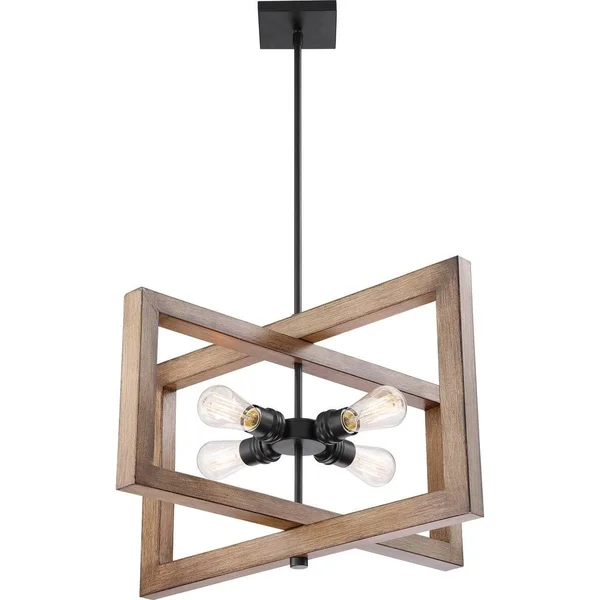 Nuvo Lighting Beacon Pendant Black, Honey Wood 4 Light