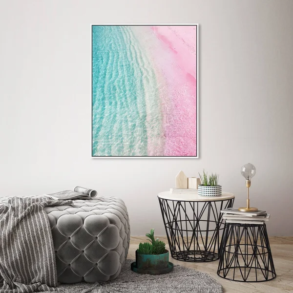 Oliver Gal 'Unicorn Beach' Nautical and Coastal Wall Art Framed Canvas Print Coastal - Pink - Blue - 24 x 30 - White