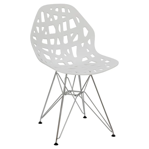 LeisureMod Akron Side Chair with Chrome Legs Akm19w, White