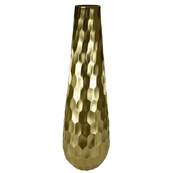 Benjara Metal Vase with Hammered Textured Surface, Gold
