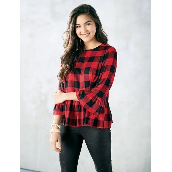 Mud Pie Flora Flounce Top in Red Buffalo Check