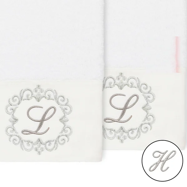 Linum Home Monica 2 Piece Embellished Hand Towel Set - white-L
