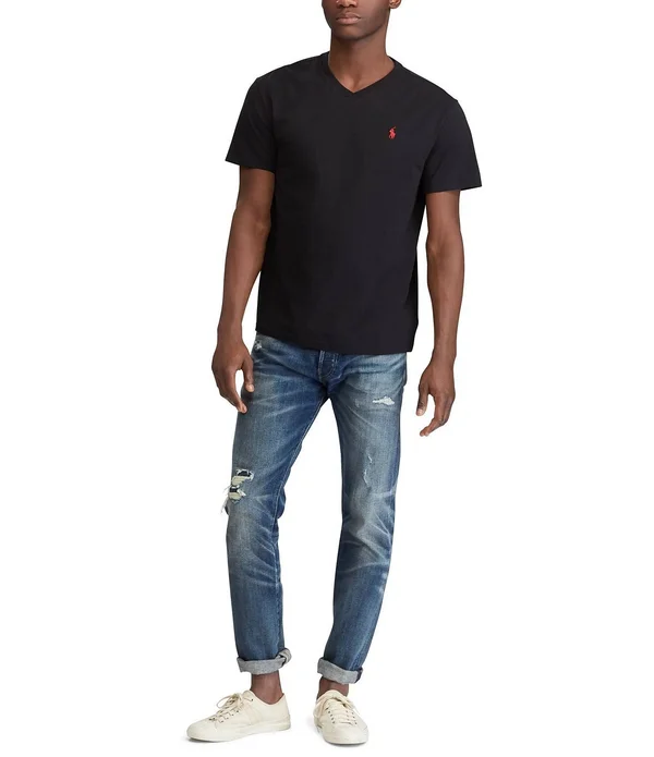 Polo Ralph Lauren Classic-Fit Short-Sleeve V-Neck Tee - Mens, XL, Dress Shirt Blue