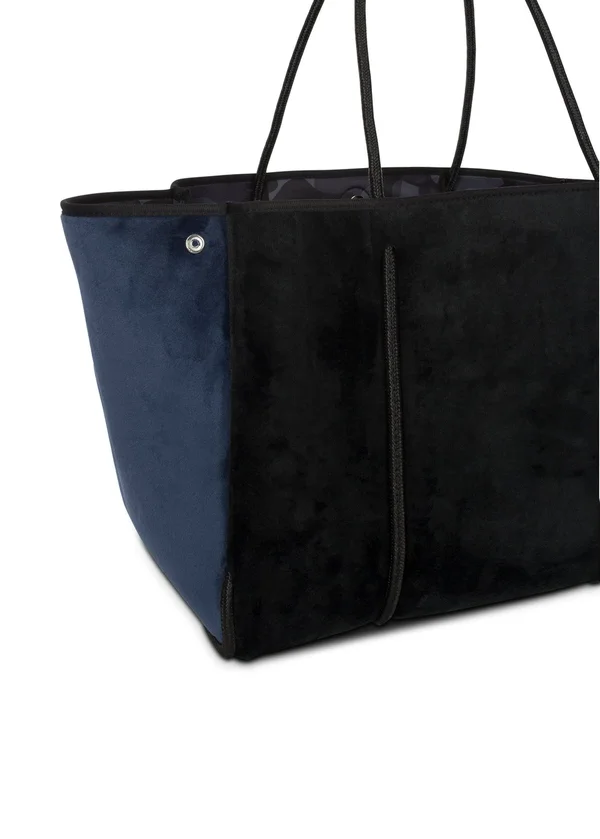 Haute Shore Greyson Plush Tote Purse Black Velvet - Navy Sides Bag